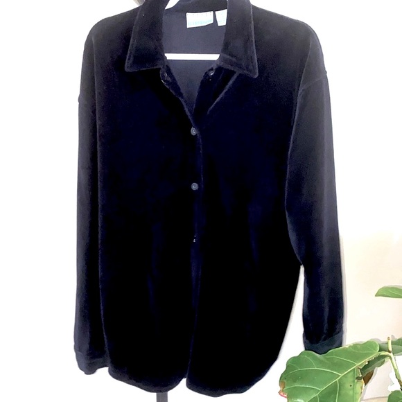 Vintage Casual Elements women’s black velour button blouse - SIZE MEDIUM - Picture 1 of 6
